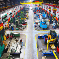 full view of manufacturing assembly line for metal factory