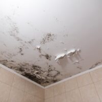 Black mold and mildew spots on the ceiling or wall due to poor air ventilation and high humidity. Harm to health.