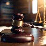 A judge, impartially striking a gavel/mallet, pronounces a dramatic "Not Guilty" verdict at the Justice Court trial session; a cinematic close-up shot of the moment is captured.